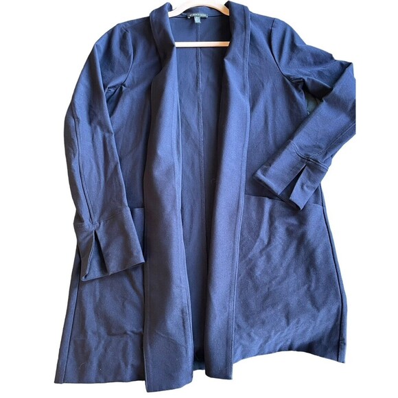 Eileen Fisher Navy Blue Stretch Pockets Open Front Long Blazer Cardigan Sz XS - Picture 8 of 11
